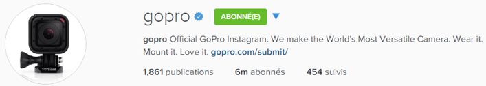 Gopro utilise bien le lien dans la bio instagram