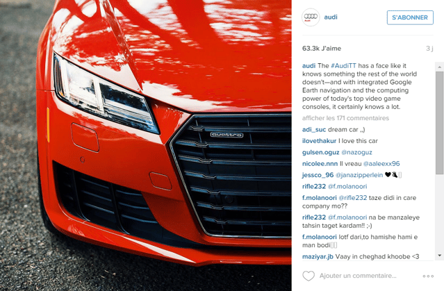 5 manières de faire émerger votre marque sur Instagram, Audi le fait très bien